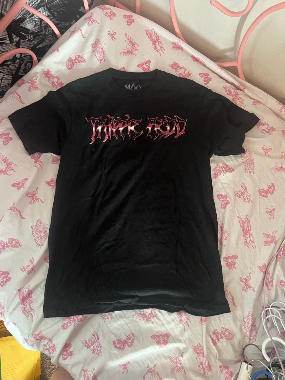 Trippie Redd Black Graphic Tee with Red Gothic Print